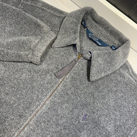 Vintage Polo Ralph Lauren Full Zip Bomber Fleece Polartec Jacket Grey Sz Large